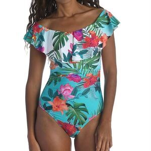 La Blanca Off Shoulder Ruffle Onepiece Swimsuit 14
